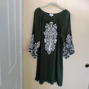 Chic Connection Green Embroidered Cotton Blend Dress 3X Boho Vacation Resort
